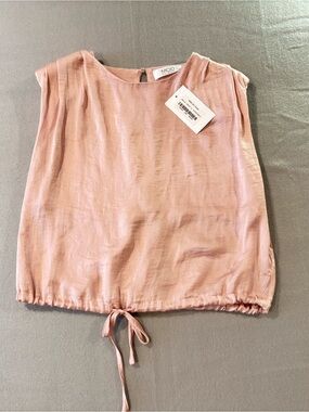 NWT Coquette Blush Pink Satin Cap Sleeve Blouse Tie Hem Clean Girl MOD on Trend